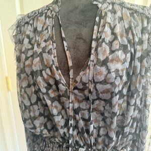 Free People Floral Sheer Peasant Tunic in Black, Gray & Brown